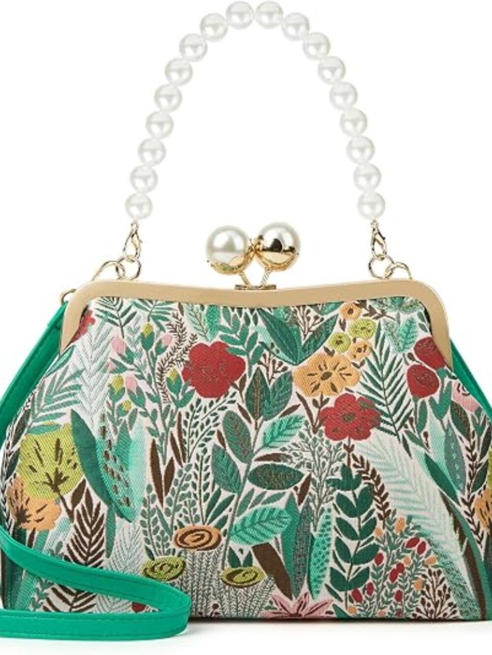 Vintage Embroidered Flower Handbag Retro Pearl Chain Crossbody Bag Clutch
